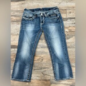 Vigoss Women’s New York Capri Crop Jeans Sz 31 Bling Double Front Button -Flaw